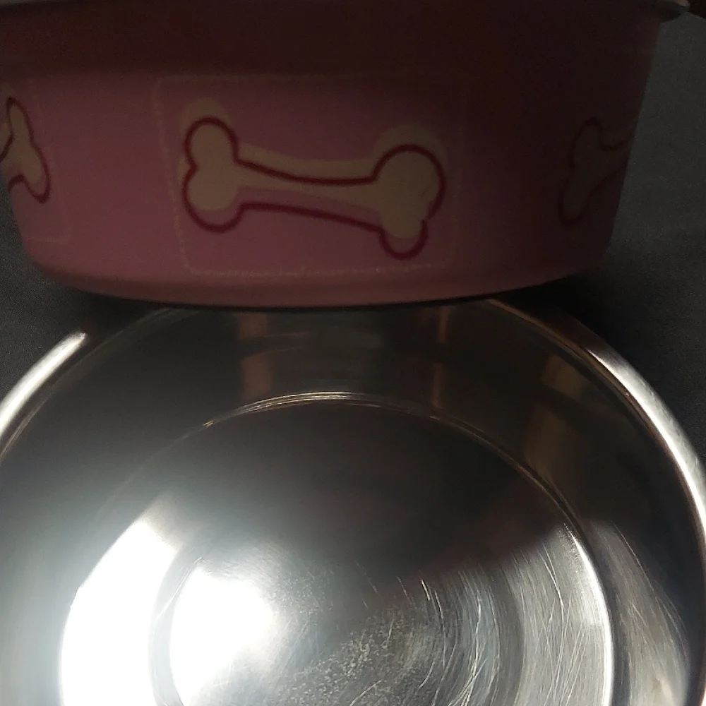 Small Pink Dog Bowl with Bone Design